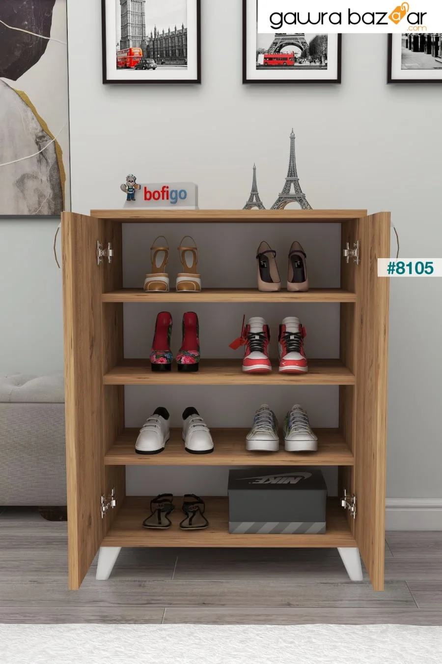 خزانة أحذية متعددة الأغراض مع 4 أرفف و 2 باب خزانة أحذية من خشب الصنوبر Bofigo 3