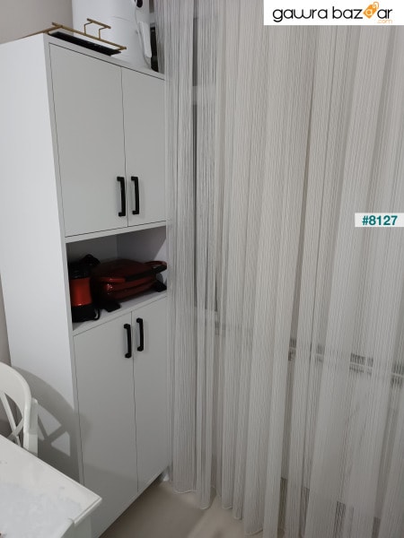 Rani F1 خزانة متعددة الأغراض 4 أبواب و 6 أرفف حمام خزانة مطبخ أبيض M7.5