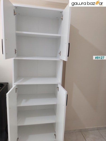 Rani F1 خزانة متعددة الأغراض 4 أبواب و 6 أرفف حمام خزانة مطبخ أبيض M7.5
