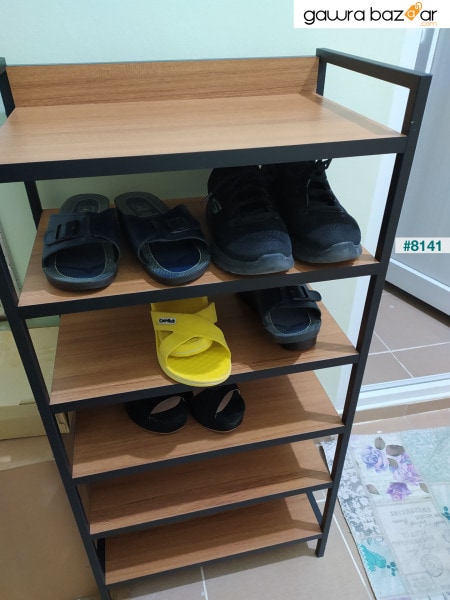 6 رف أحذية معدني خشبي متعدد الأغراض خزانة أحذية