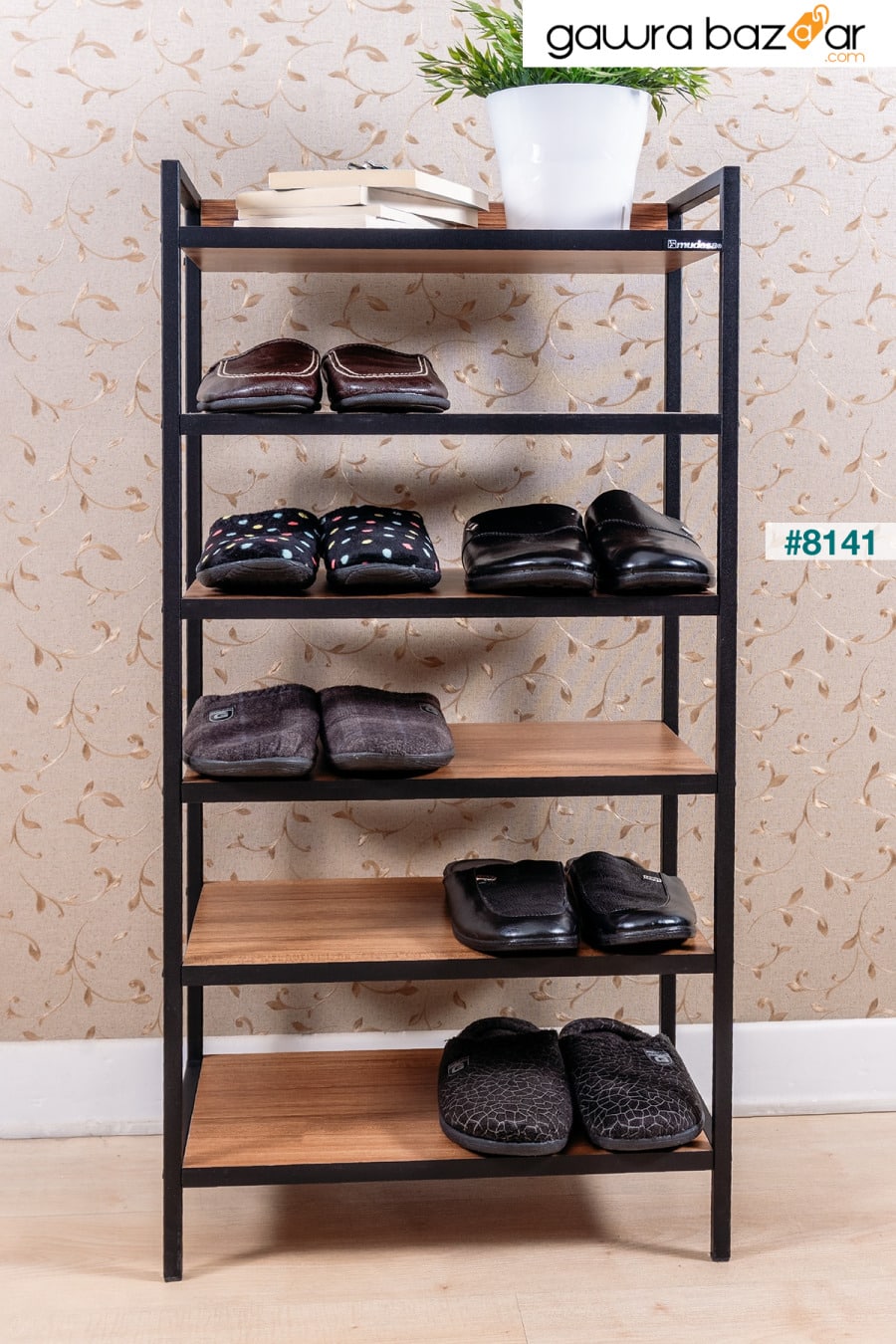 6 رف أحذية معدني خشبي متعدد الأغراض خزانة أحذية Mudesa 2