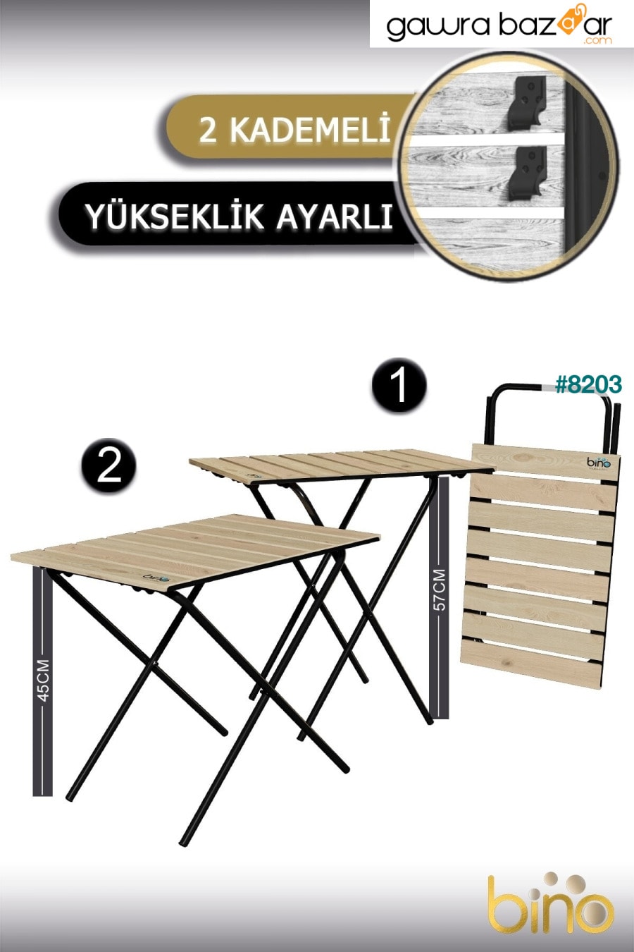 طاولة مطبخ قابلة للطي ارتفاع قابل للتعديل طاولة تخييم خشبية طاولة نزهة طاولة شرفة Bino 6