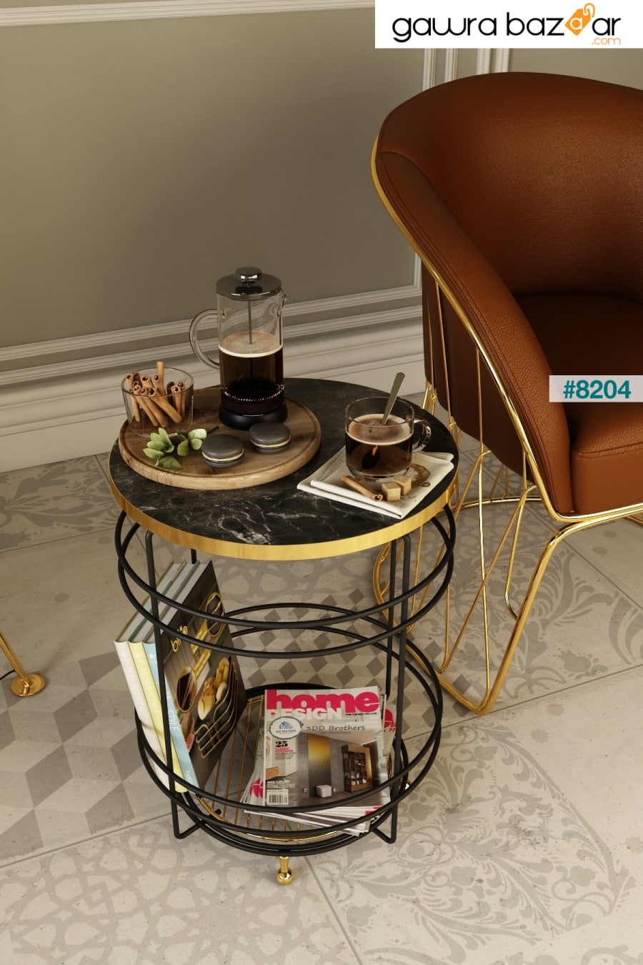 طاولة القهوة الجانبية المتوسطة المعدنية المتداخلة طاولة القهوة ذات الأرجل الذهبية ورف خزانة الكتب وطاولة القهوة Bino 5