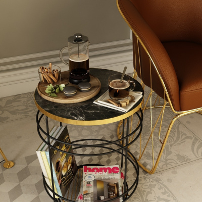 طاولة القهوة الجانبية المتوسطة المعدنية المتداخلة طاولة القهوة ذات الأرجل الذهبية ورف خزانة الكتب وطاولة القهوة