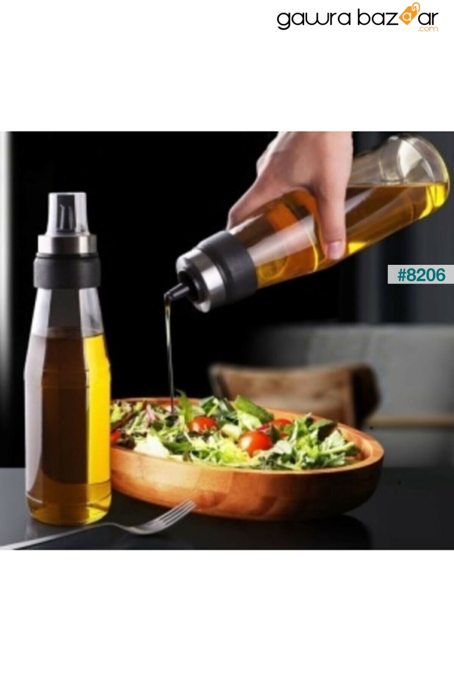 زجاجة زيت زجاجية كبيرة الحجم مكونة من 4 قطع مع غطاء مقاوم للتنقيط - 750 مل Bayev 0