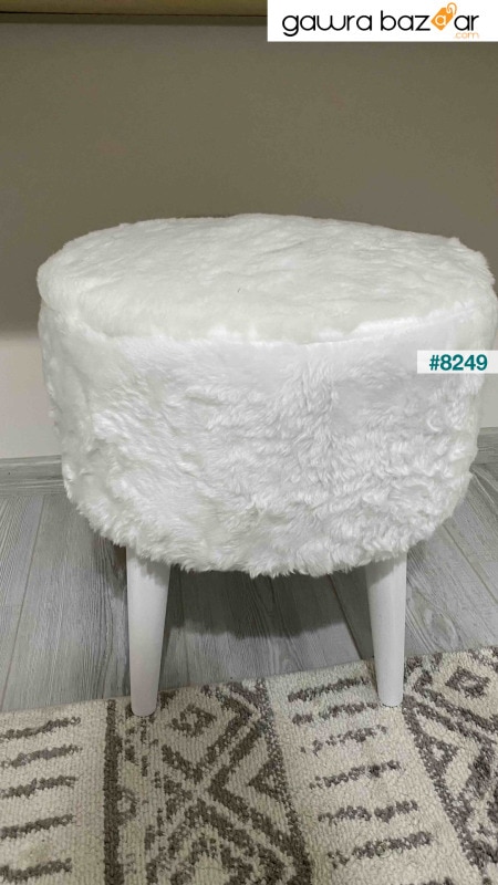 كرسي أريكة بوف مستدير من القطيفة باللون الأبيض المزخرف باللون الأبيض القطيفة مع أرجل خشبية من شعاع البوق