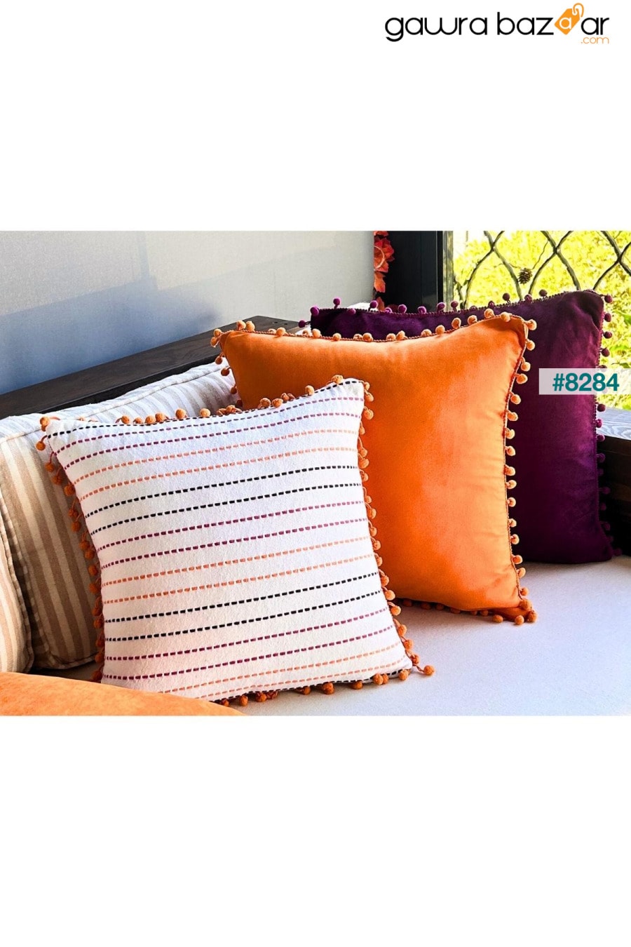 غطاء وسادة مربع من القطن مطرز بتفاصيل صغيرة باللون البرتقالي مقاس 43 × 43 سم إسكندنافي، بوهيمي Bc Home 2