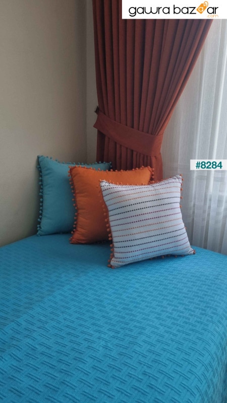 غطاء وسادة مربع من القطن مطرز بتفاصيل صغيرة باللون البرتقالي مقاس 43 × 43 سم إسكندنافي، بوهيمي