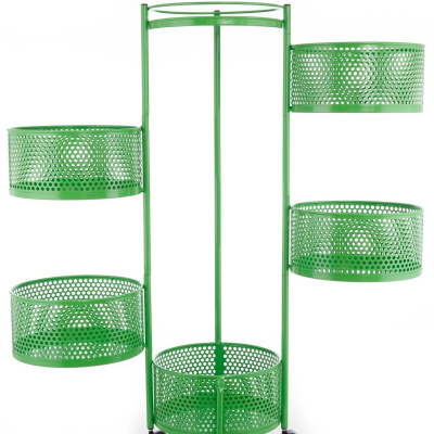 وعاء الخضار والفواكه المعدني المكون من 5 طبقات يفتح على الجانب بنمط دائري أخضر مناسب للاستخدام في الهواء الطلق