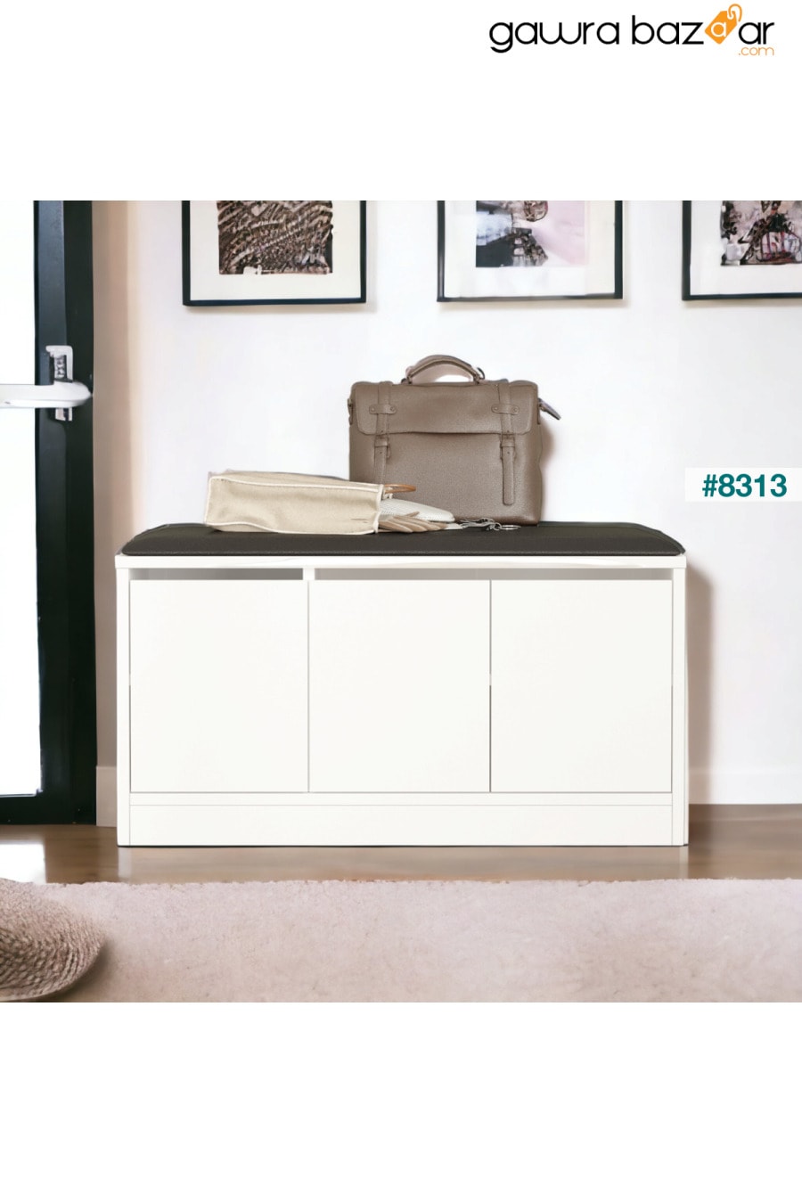 رف أحذية ليندا 90 سم مع مقعد و3 أبواب وخزانة لون أبيض LN2-W L'occi Concept 2
