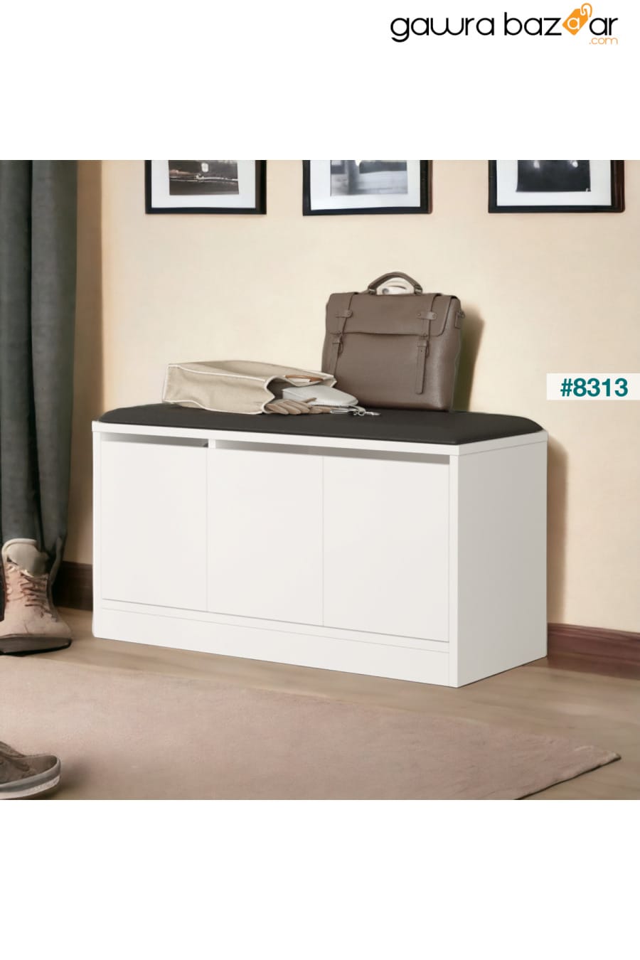 رف أحذية ليندا 90 سم مع مقعد و3 أبواب وخزانة لون أبيض LN2-W L'occi Concept 0