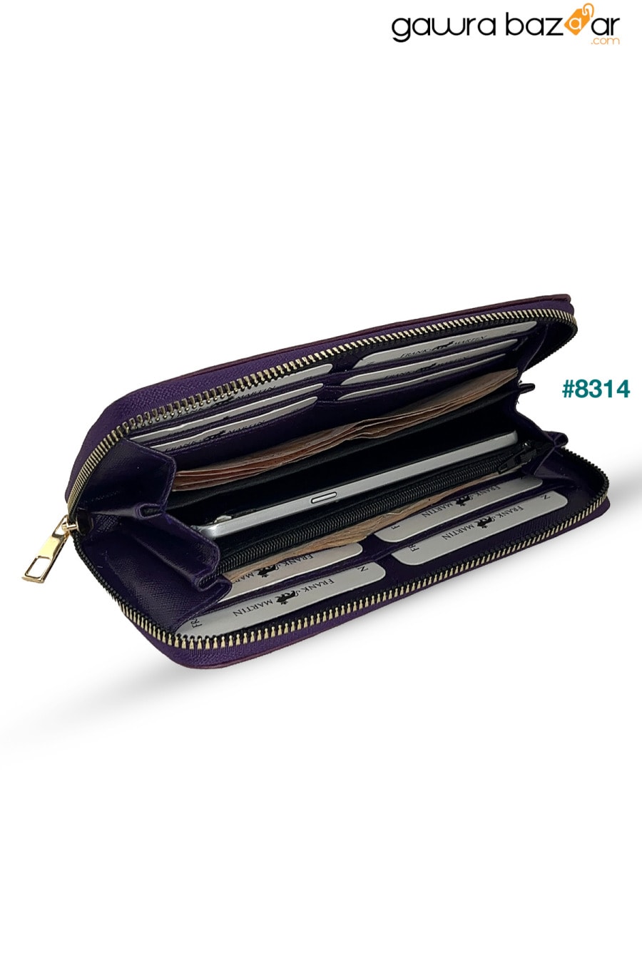 محفظة إيفا النسائية باللون الأرجواني مع صندوق جلدي للنقود المعدنية وحامل بطاقات بسحاب مع حجرة للهاتف Frank Martin 2