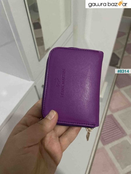 محفظة إيفا النسائية باللون الأرجواني مع صندوق جلدي للنقود المعدنية وحامل بطاقات بسحاب مع حجرة للهاتف