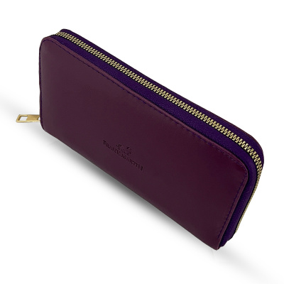 محفظة إيفا النسائية باللون الأرجواني مع صندوق جلدي للنقود المعدنية وحامل بطاقات بسحاب مع حجرة للهاتف