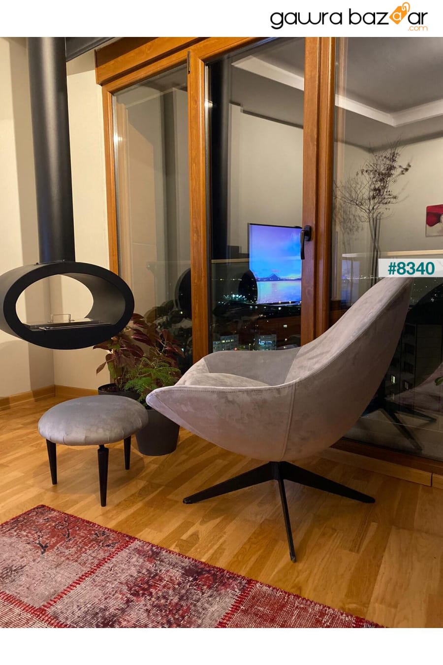 كرسي بذراعين دوار 360 درجة باللون الرمادي من روزريو ERİZA 1