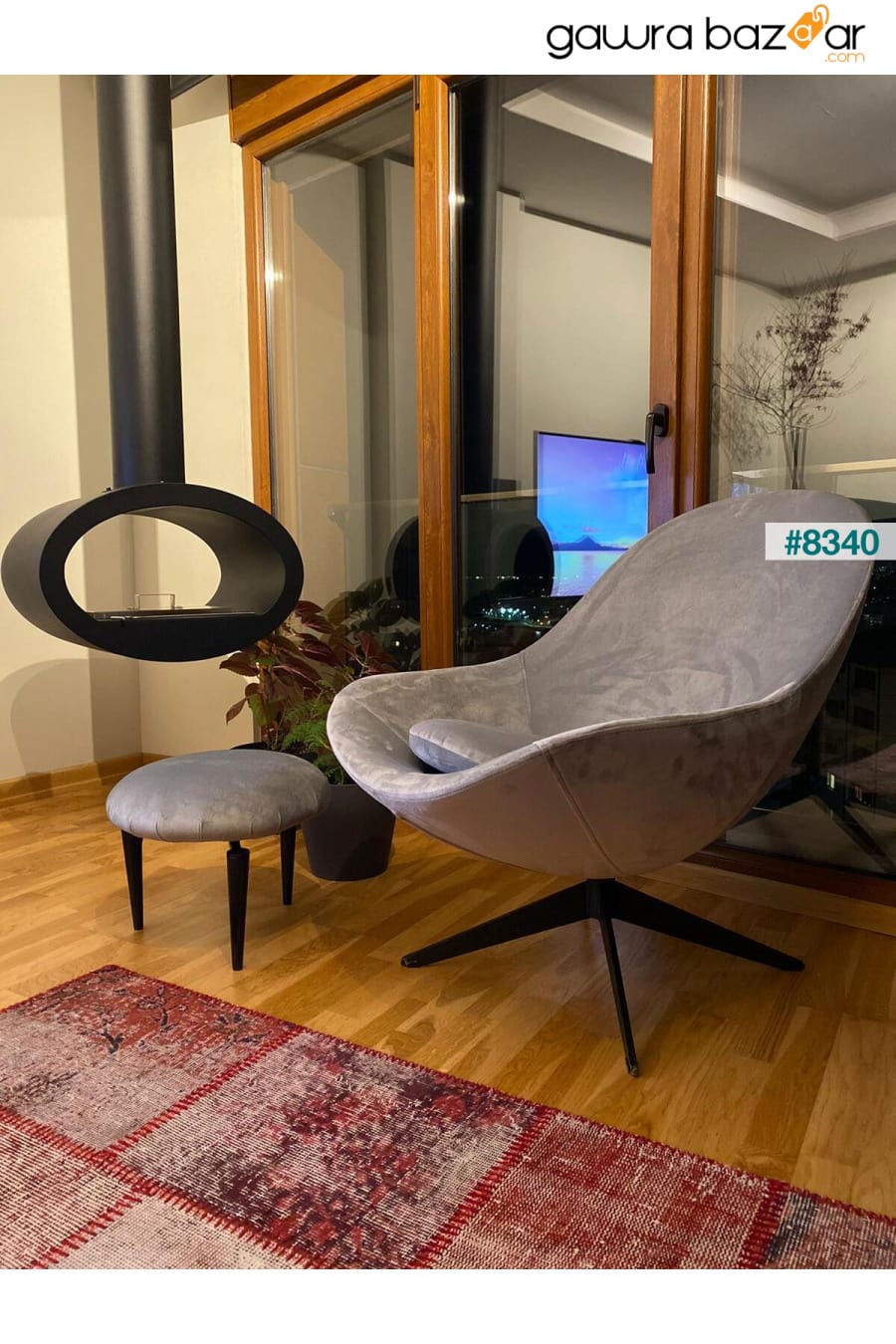 كرسي بذراعين دوار 360 درجة باللون الرمادي من روزريو ERİZA 0