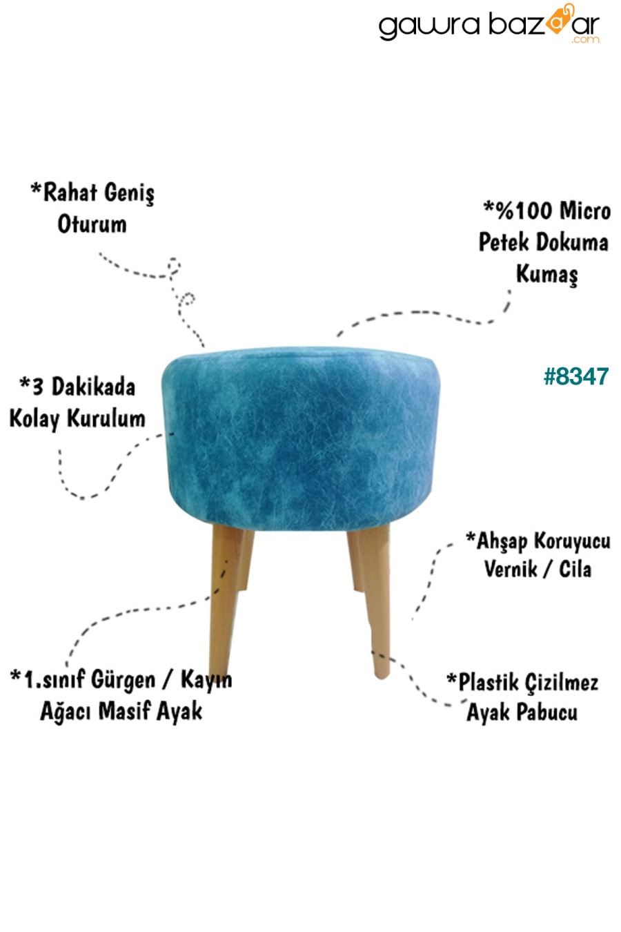 أريكة Etna Fix (4 أرجل) مريحة ومتعددة الأغراض مع أرجل من شعاع البوق الطبيعي باللون الأزرق PufyHome 7