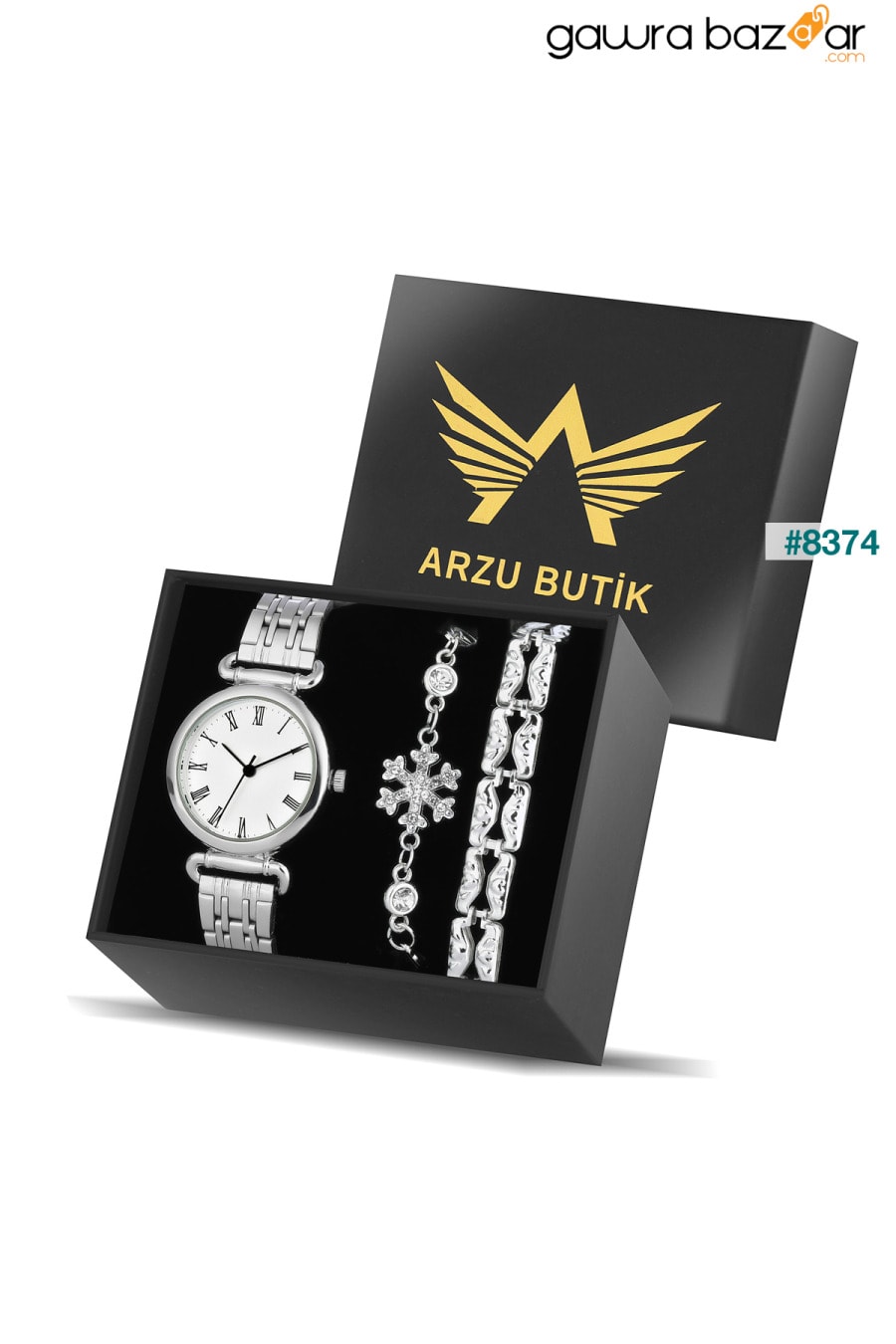 ساعة يد نسائية بسوار معدني موديل فينتاج لون فضي ومجموعة من السوار Arzu Butik 3