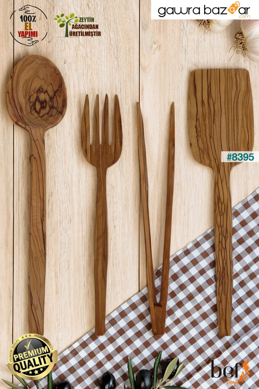 ملعقة خشبية ملعقة كبيرة طقم تقديم خشبي مجموعة من 4 أدوات المطبخ من خشب الزيتون BEF CRAFT 1