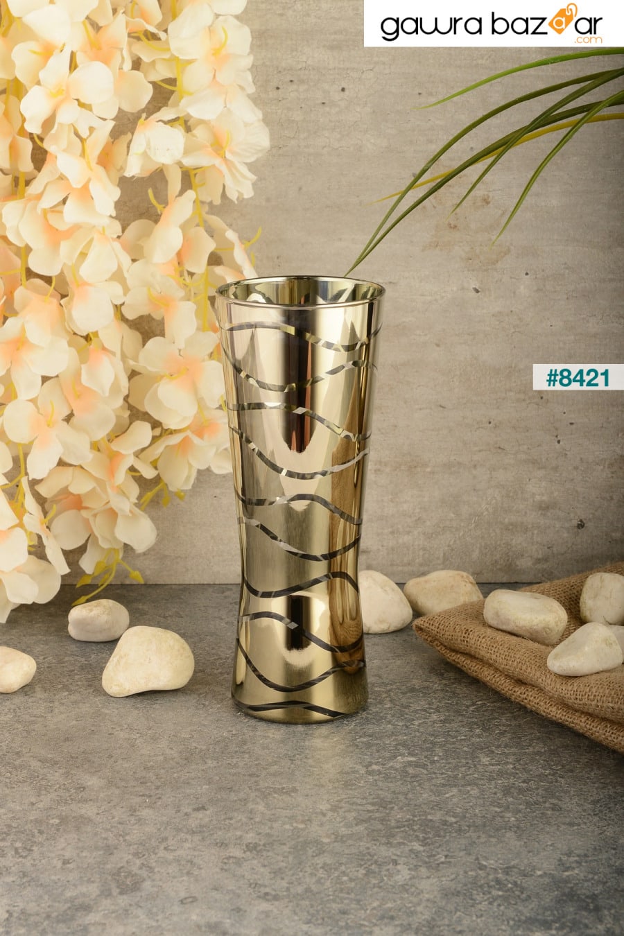 نيسالوس هوم-مزهرية زجاجية مطلية بالذهب ANGDESİGN 0