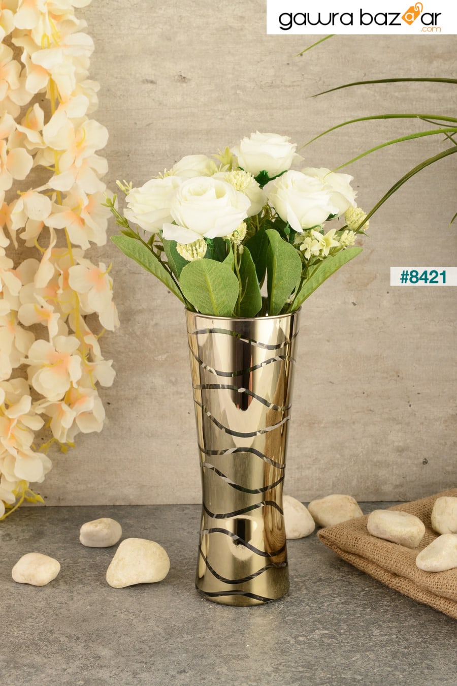 نيسالوس هوم-مزهرية زجاجية مطلية بالذهب ANGDESİGN 1
