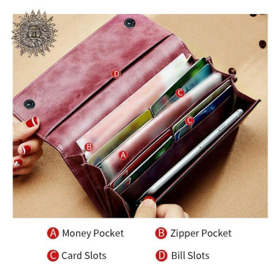 محفظة فريا النسائية طويلة مصنوعة من الجلد الطبيعي بمغناطيس مزدوج صناعة إيطالية - حامل بطاقات نسائي