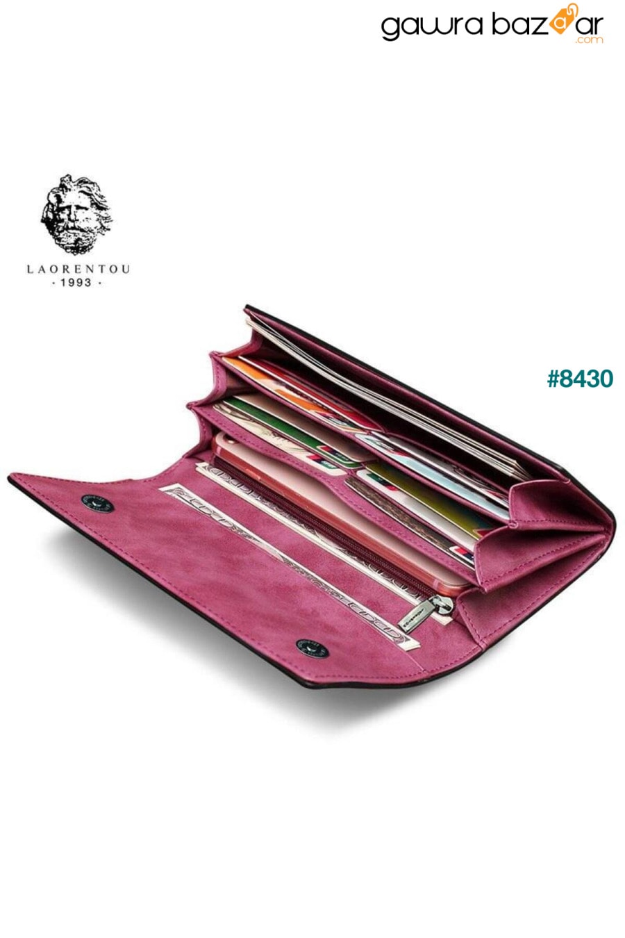 محفظة فريا النسائية طويلة مصنوعة من الجلد الطبيعي بمغناطيس مزدوج صناعة إيطالية - حامل بطاقات نسائي Laorentou 1