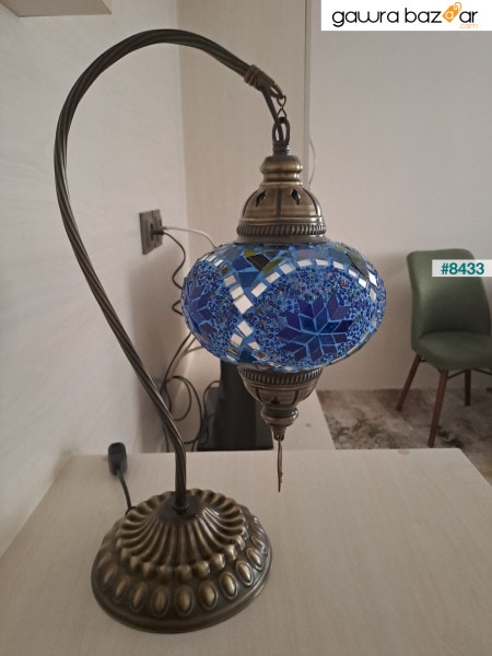 مصباح فسيفساء عتيق أصيل، وإضاءات تركية قديمة، ومصباح زجاجي ملون، وفن زجاجي