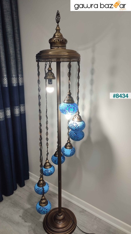 مصباح أرضي قديم، مصباح فسيفساء مصنوع يدويًا، إضاءات تركية تاريخية، مصنوعات يدوية تركية