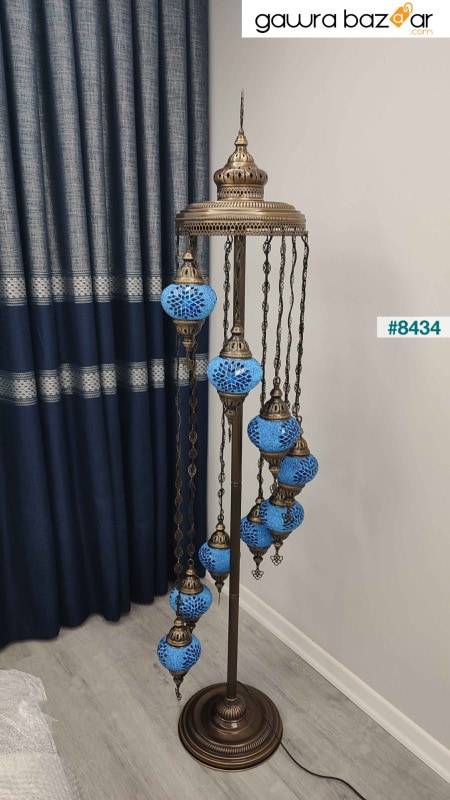 مصباح أرضي قديم، مصباح فسيفساء مصنوع يدويًا، إضاءات تركية تاريخية، مصنوعات يدوية تركية