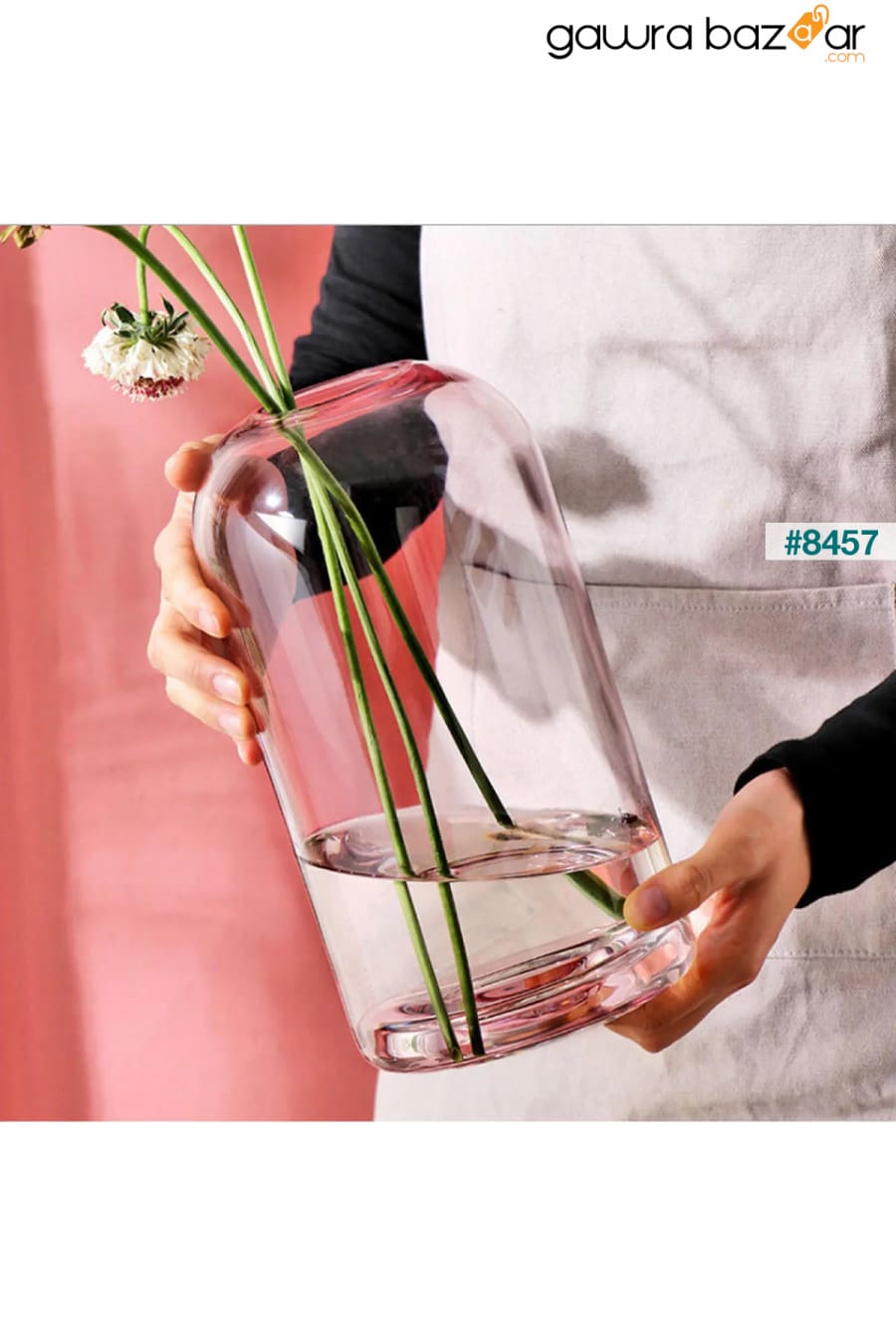 مزهرية زجاجية بسيطة باللون الوردي الشفاف Binbirdemet 4