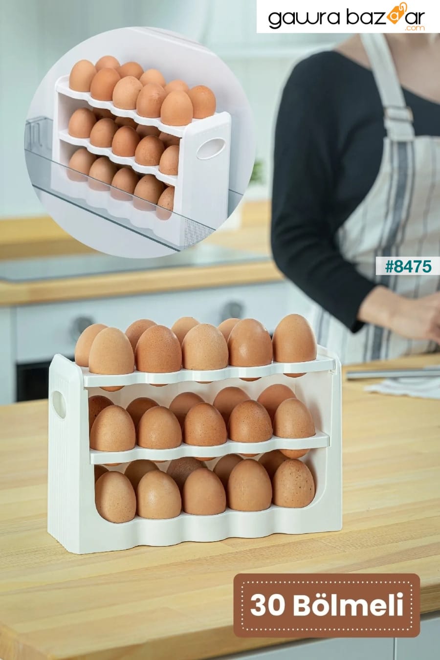 حامل بيض مكون من 30 حجرة - حاوية تخزين لرف البيض مكونة من 3 طبقات باللون الأبيض Stile Cucina 1