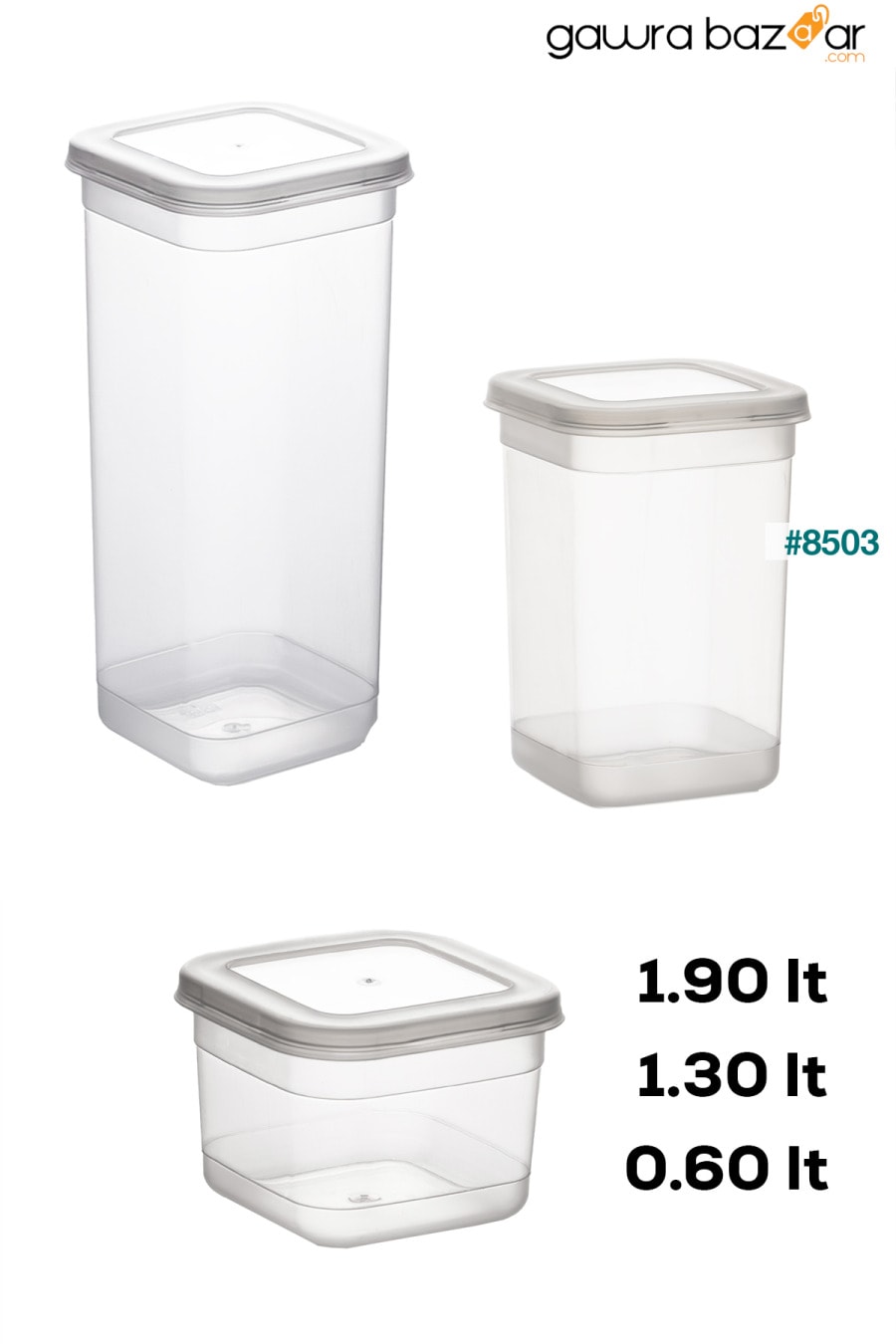 433-4 مجموعة حاويات تخزين التوابل المكونة من 24 قطعة مربعة من المواد الغذائية 8x(0.60+1.30+1.90) لتر شفاف Porsima 2