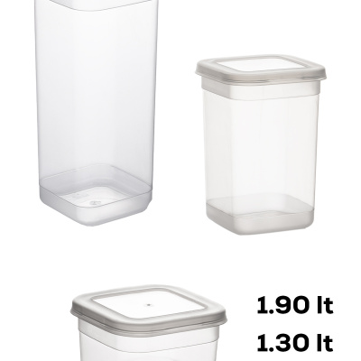 433-4 مجموعة حاويات تخزين التوابل المكونة من 24 قطعة مربعة من المواد الغذائية 8x(0.60+1.30+1.90) لتر شفاف