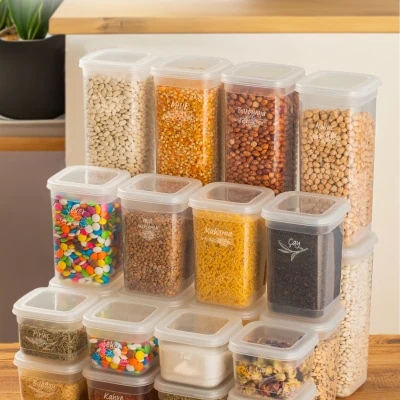 433-4 مجموعة حاويات تخزين التوابل المكونة من 24 قطعة مربعة من المواد الغذائية 8x(0.60+1.30+1.90) لتر شفاف