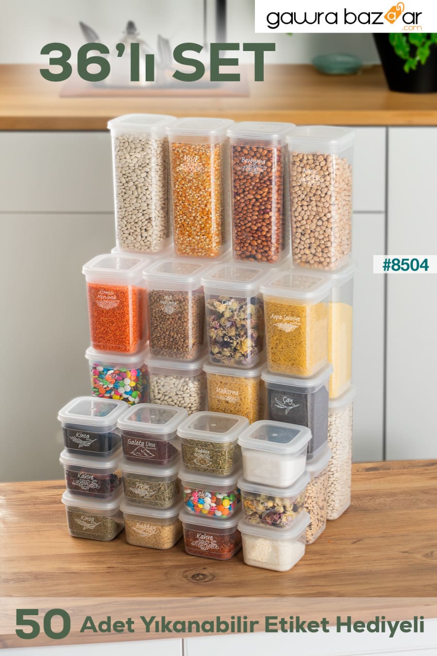 433-6 مجموعة حاويات تخزين التوابل المكونة من 36 قطعة مربعة من المواد الغذائية 12x(0.60+1.30+1.90) لتر شفاف Porsima 0