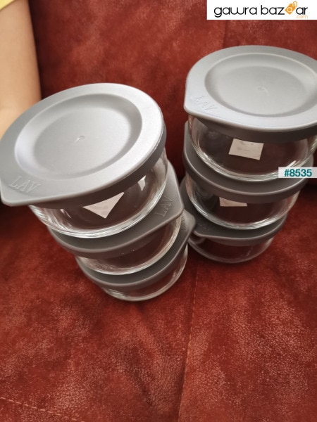 مجموعة حاوية تخزين زجاجية للإفطار مكونة من 6 قطع، مجموعة تخزين مستديرة باللون الرمادي