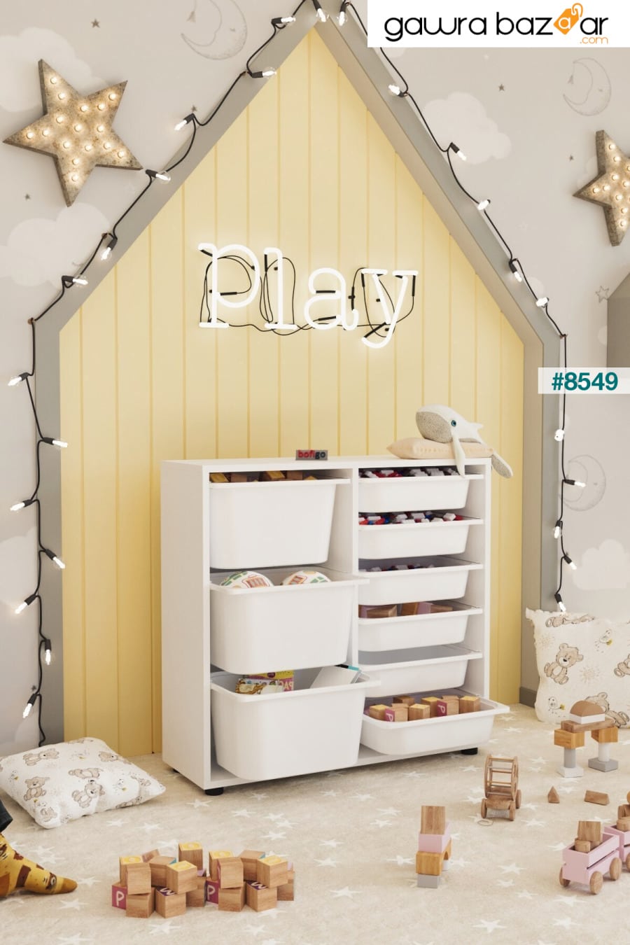 خزانة مع 9 سلال، خزانة متعددة الأغراض، خزانة ألعاب تشاغلا باللون الأبيض Bofigo 2