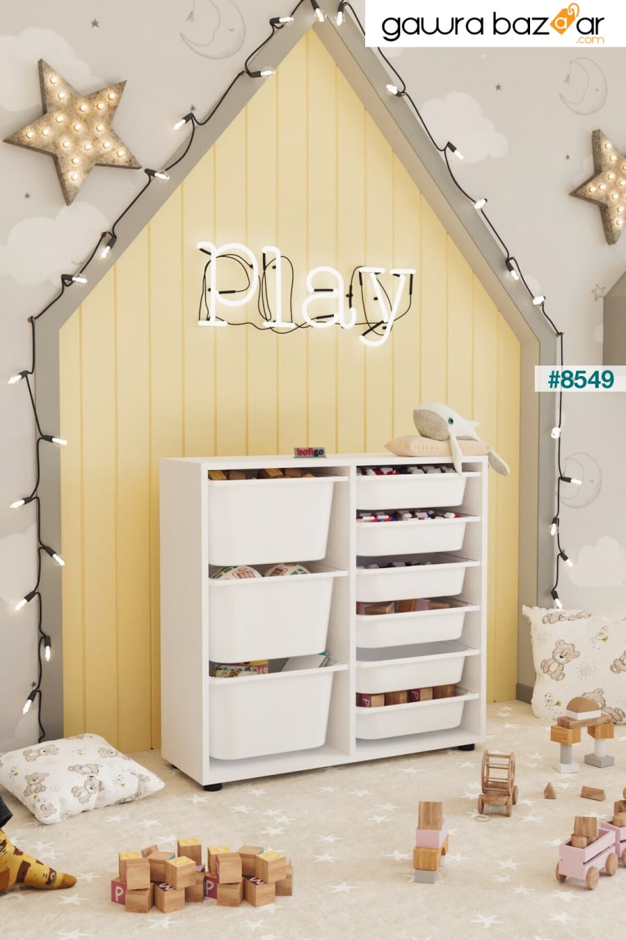 خزانة مع 9 سلال، خزانة متعددة الأغراض، خزانة ألعاب تشاغلا باللون الأبيض Bofigo 4