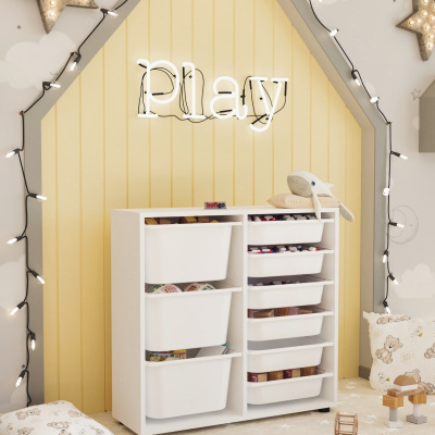 خزانة مع 9 سلال، خزانة متعددة الأغراض، خزانة ألعاب تشاغلا باللون الأبيض