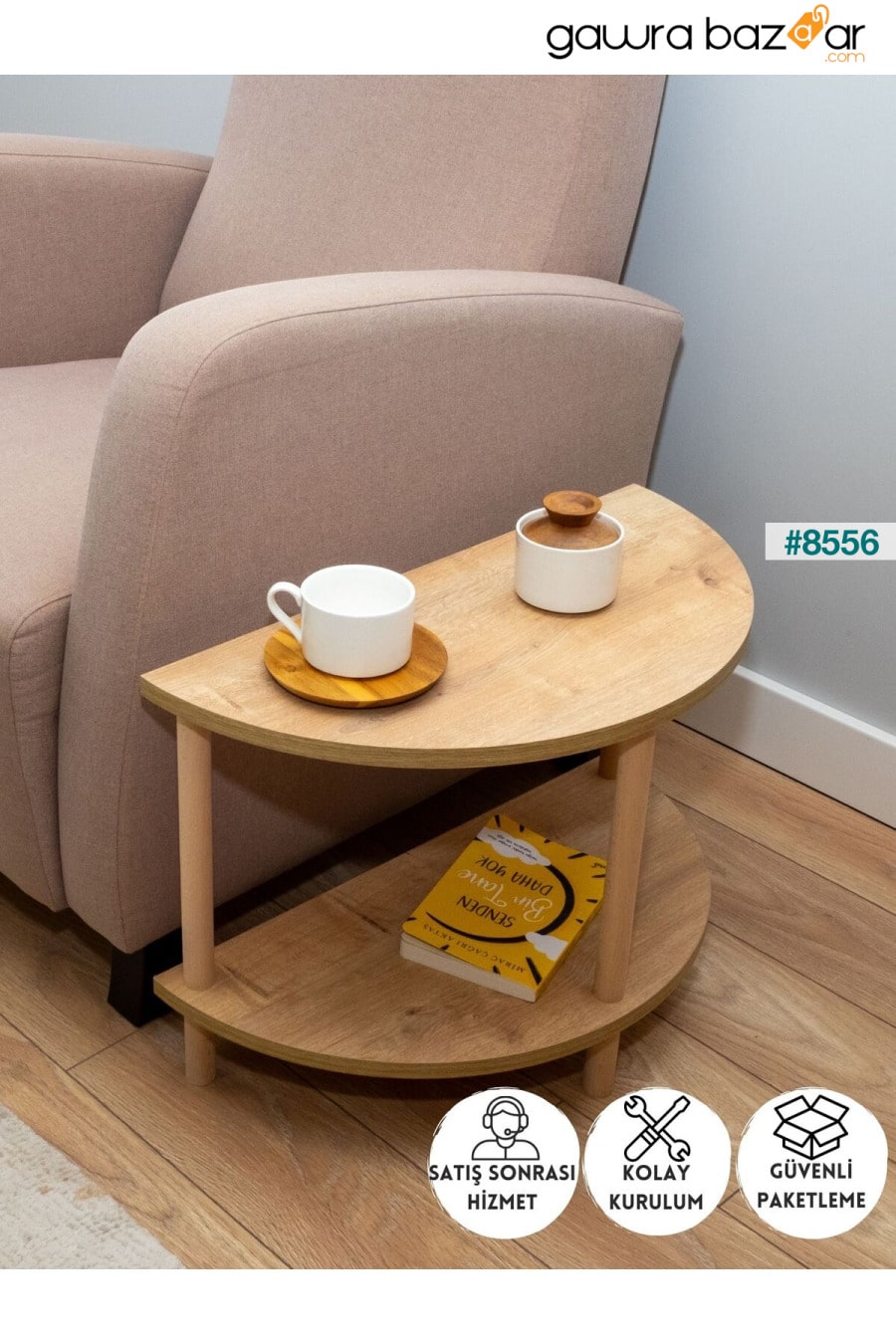 طاولة جانبية نصف دائرية - غرفة المعيشة - طاولة قهوة متداخلة - بلوط ياقوتي PEKA 0
