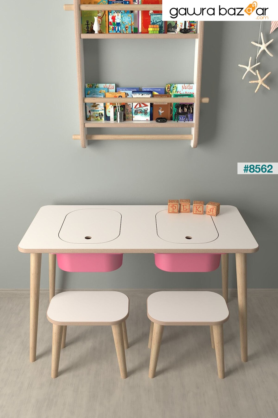 طاولة لعب وأنشطة للأطفال - 2 مقعد - مع سلة وردية PEKA 1