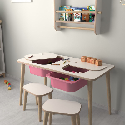 طاولة لعب وأنشطة للأطفال - 2 مقعد - مع سلة وردية