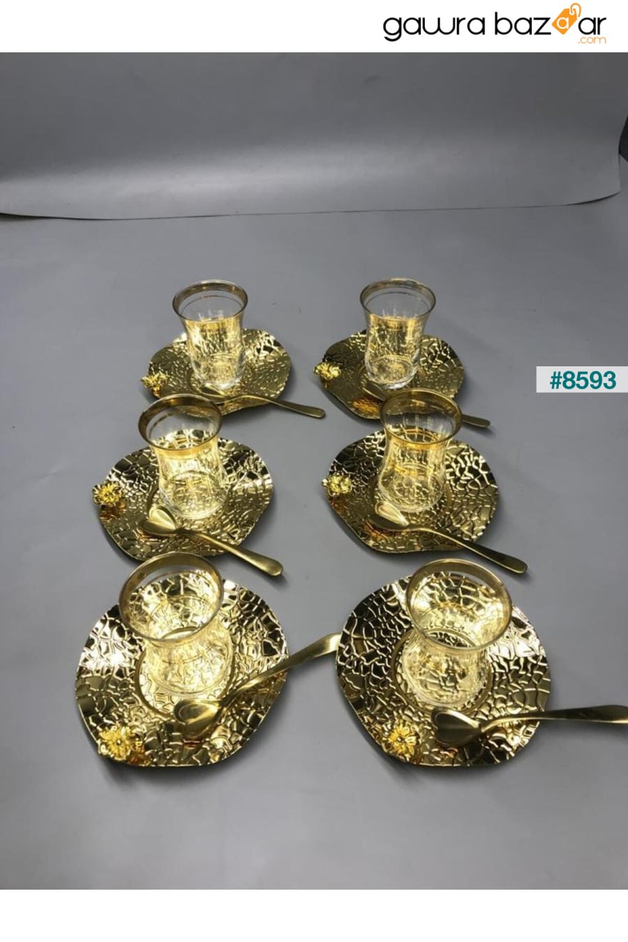 طبق شاي مموج فاخر منقوش بالزهور، تقديم القهوة، سلسلة ذهبية اللون Aslı Hediyelik 1