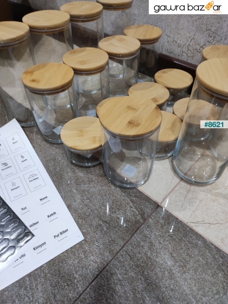 18 قطعة مرطبان زجاجي مفرغ بغطاء خشبي وحاوية لتخزين الطعام