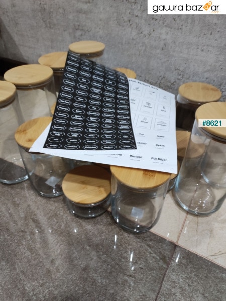 18 قطعة مرطبان زجاجي مفرغ بغطاء خشبي وحاوية لتخزين الطعام