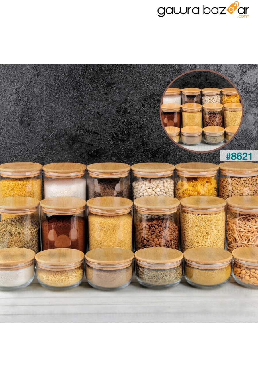 18 قطعة مرطبان زجاجي مفرغ بغطاء خشبي وحاوية لتخزين الطعام Karçiçeği Home 0