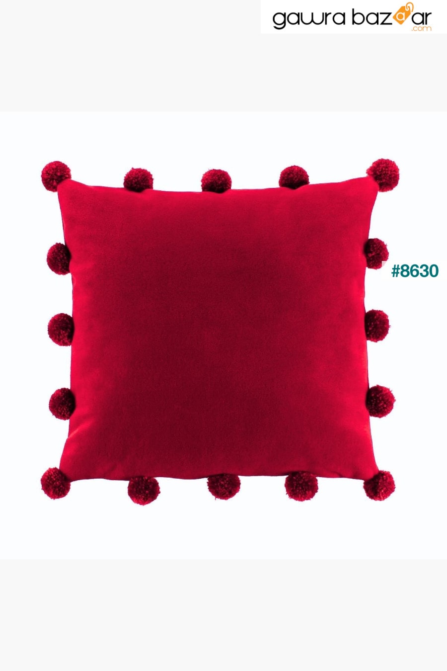 غطاء وسادة مربع أحمر مع بوم بوم كبير 43 × 43 سم، إسكندنافي، بوهيمي Bc Home 0