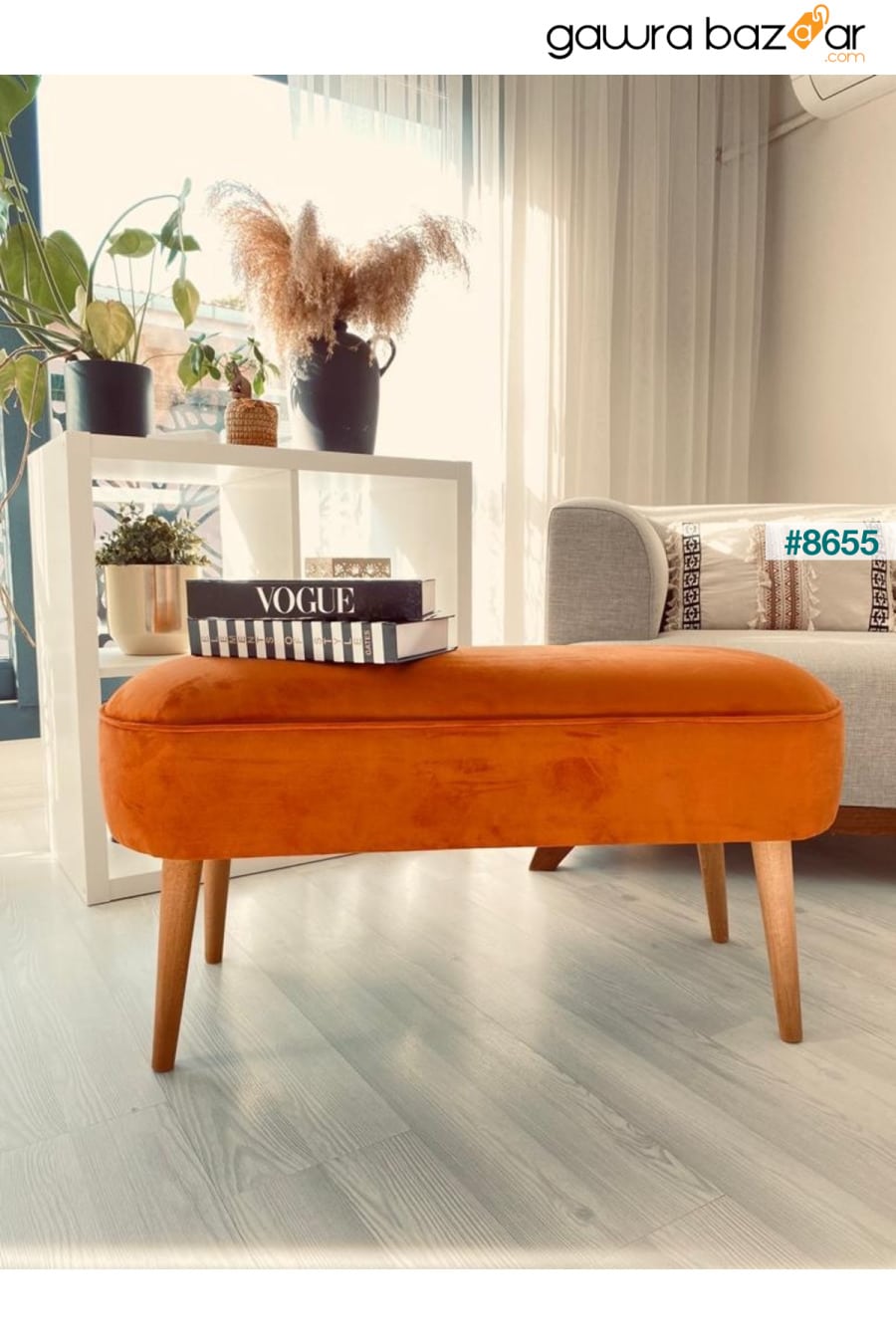 مقعد بيضاوي بتصميم خاص مع أرجل خشبية من شعاع البوق القديم ومنطقة جلوس كبيرة باللون البرتقالي WEBPANYA 0