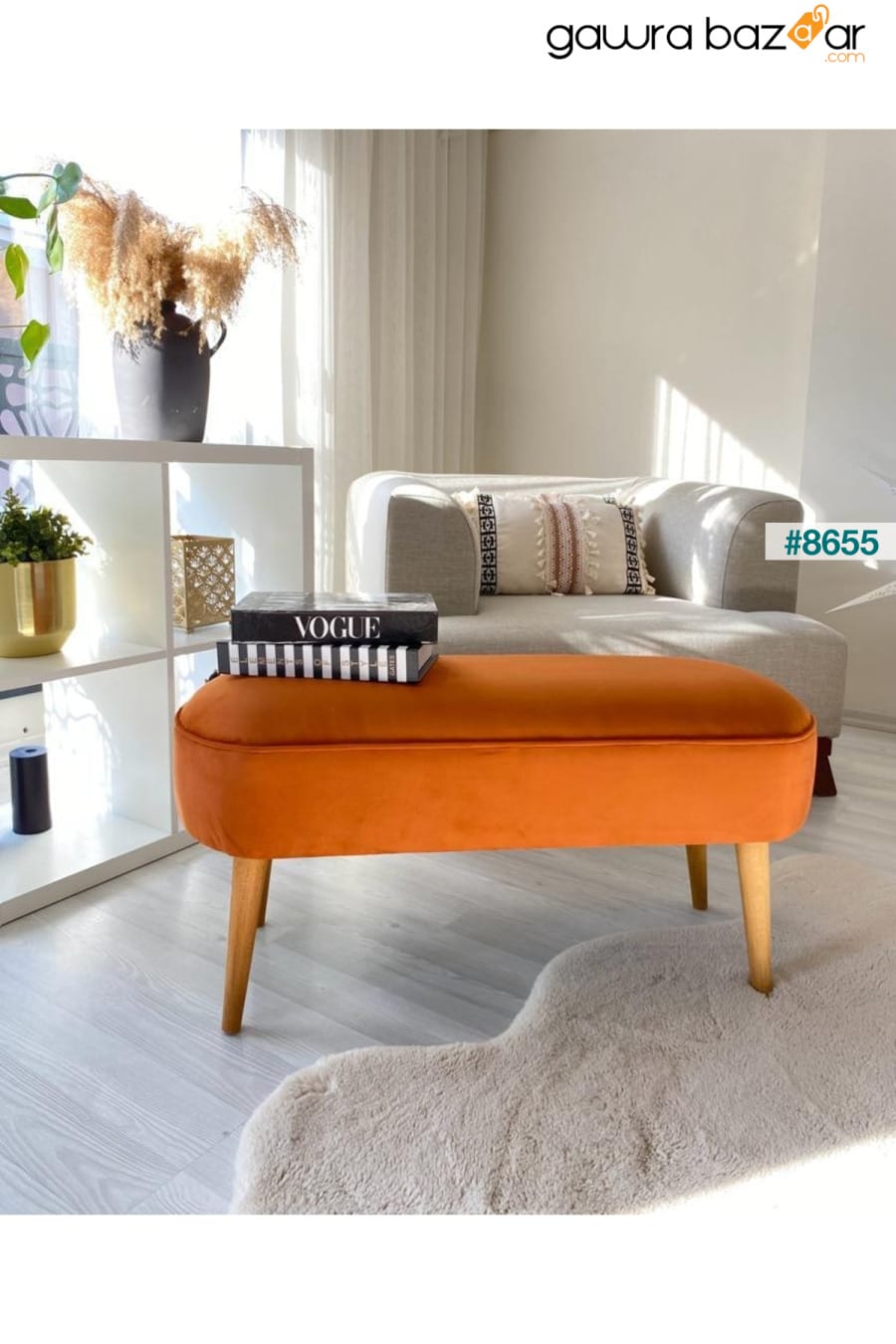 مقعد بيضاوي بتصميم خاص مع أرجل خشبية من شعاع البوق القديم ومنطقة جلوس كبيرة باللون البرتقالي WEBPANYA 7